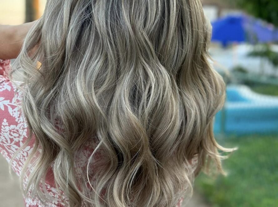 Close-up of a stunning Icy Balayage hair color
