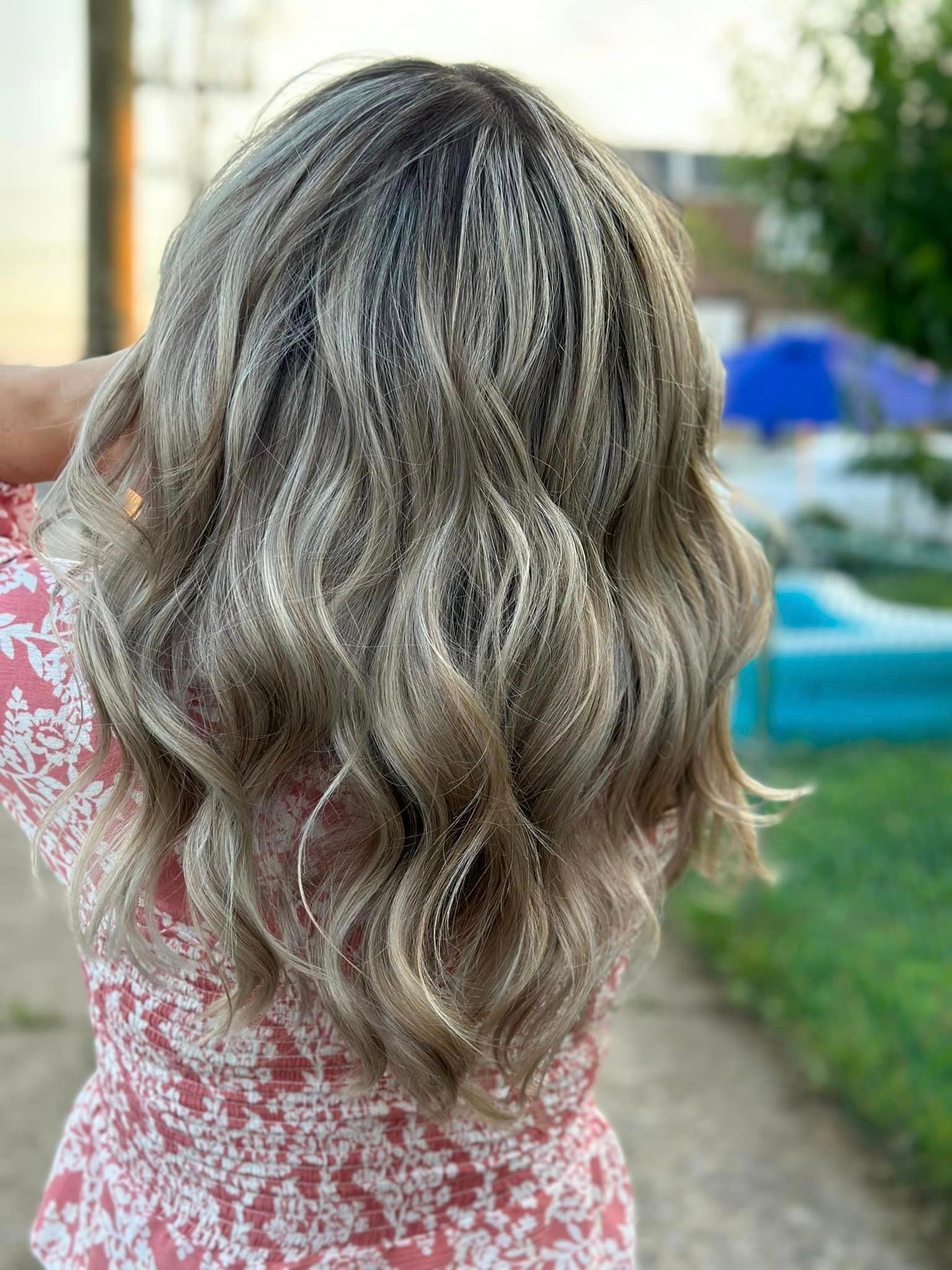 Close-up of a stunning Icy Balayage hair color