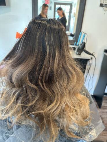 before Dimensional ash blonde balayage on brown hair