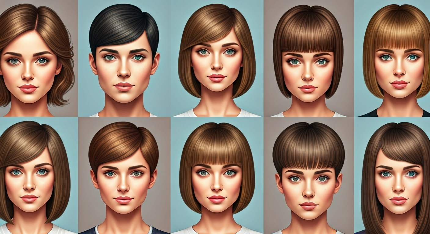 Collage of hairstyles for face shapes